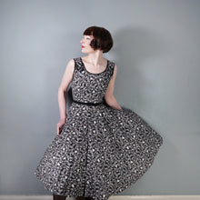Load image into Gallery viewer, 50s BLACK AND WHITE DANCER NOVELTY PRINT FULL SKIRTED COTTON DRESS - S