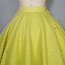 Load image into Gallery viewer, 50s RHINESTONED CHARTREUSE TEXTURED COTTON FULL SKIRT - 25.5"
