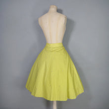 Load image into Gallery viewer, 50s RHINESTONED CHARTREUSE TEXTURED COTTON FULL SKIRT - 25.5"