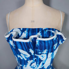 Load image into Gallery viewer, 60s "WENDY" BOLD BLUE AND WHITE PRINT FIT AND FLARE DRESS - XS-S