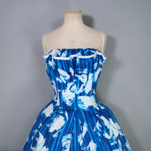 Load image into Gallery viewer, 60s "WENDY" BOLD BLUE AND WHITE PRINT FIT AND FLARE DRESS - XS-S