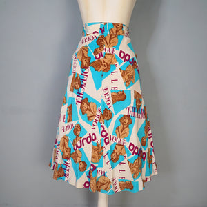 70s NOVELTY FASHION / MAGAZINE LADY PORTRAIT "VOGUE" A-LINE SKIRT - 25"