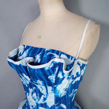 Load image into Gallery viewer, 60s "WENDY" BOLD BLUE AND WHITE PRINT FIT AND FLARE DRESS - XS-S