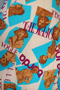 70s NOVELTY FASHION / MAGAZINE LADY PORTRAIT "VOGUE" A-LINE SKIRT - 25"