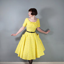 Load image into Gallery viewer, 50s HORROCKSES FASHIONS BRIGHTEST YELLOW  FULL SKIRTED COTTON DRESS - S