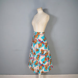 70s NOVELTY FASHION / MAGAZINE LADY PORTRAIT "VOGUE" A-LINE SKIRT - 25"