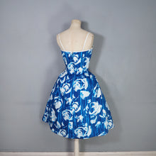 Load image into Gallery viewer, 60s "WENDY" BOLD BLUE AND WHITE PRINT FIT AND FLARE DRESS - XS-S