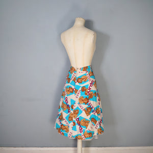 70s NOVELTY FASHION / MAGAZINE LADY PORTRAIT "VOGUE" A-LINE SKIRT - 25"