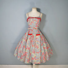 Load image into Gallery viewer, EARLY 50s BRIGHT GREEN AND RED PAISLEY PRINT SUN DRESS AND BOLERO - XS