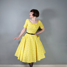 Load image into Gallery viewer, 50s HORROCKSES FASHIONS BRIGHTEST YELLOW  FULL SKIRTED COTTON DRESS - S