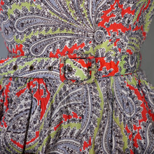 Load image into Gallery viewer, EARLY 50s BRIGHT GREEN AND RED PAISLEY PRINT SUN DRESS AND BOLERO - XS