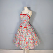 Load image into Gallery viewer, EARLY 50s BRIGHT GREEN AND RED PAISLEY PRINT SUN DRESS AND BOLERO - XS