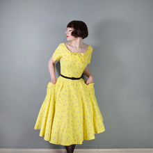 Load image into Gallery viewer, 50s HORROCKSES FASHIONS BRIGHTEST YELLOW  FULL SKIRTED COTTON DRESS - S