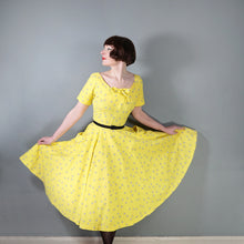 Load image into Gallery viewer, 50s HORROCKSES FASHIONS BRIGHTEST YELLOW  FULL SKIRTED COTTON DRESS - S
