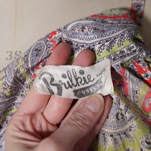 EARLY 50s BRIGHT GREEN AND RED PAISLEY PRINT SUN DRESS AND BOLERO - XS