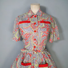 Load image into Gallery viewer, EARLY 50s BRIGHT GREEN AND RED PAISLEY PRINT SUN DRESS AND BOLERO - XS