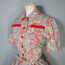 Load image into Gallery viewer, EARLY 50s BRIGHT GREEN AND RED PAISLEY PRINT SUN DRESS AND BOLERO - XS