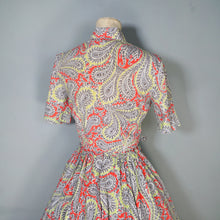 Load image into Gallery viewer, EARLY 50s BRIGHT GREEN AND RED PAISLEY PRINT SUN DRESS AND BOLERO - XS
