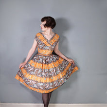 Load image into Gallery viewer, 50s SAMBO FASHIONS ORANGE FLORAL AND PAISLEY PATTERNED PAINTERLY DRESS - S