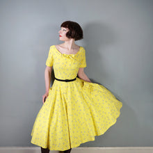 Load image into Gallery viewer, 50s HORROCKSES FASHIONS BRIGHTEST YELLOW  FULL SKIRTED COTTON DRESS - S