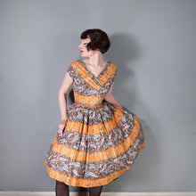 Load image into Gallery viewer, 50s SAMBO FASHIONS ORANGE FLORAL AND PAISLEY PATTERNED PAINTERLY DRESS - S