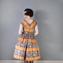 Load image into Gallery viewer, 50s SAMBO FASHIONS ORANGE FLORAL AND PAISLEY PATTERNED PAINTERLY DRESS - S