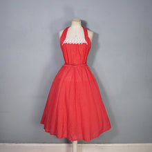 Load image into Gallery viewer, EARLY 50s SEMI SHEER RED HALTER DRESS WITH LACE NECK - S