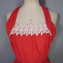 Load image into Gallery viewer, EARLY 50s SEMI SHEER RED HALTER DRESS WITH LACE NECK - S