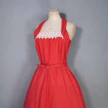 Load image into Gallery viewer, EARLY 50s SEMI SHEER RED HALTER DRESS WITH LACE NECK - S