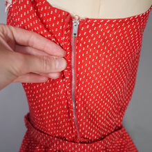 Load image into Gallery viewer, EARLY 50s SEMI SHEER RED HALTER DRESS WITH LACE NECK - S