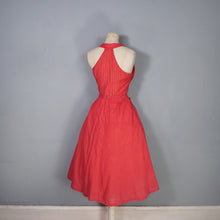 Load image into Gallery viewer, EARLY 50s SEMI SHEER RED HALTER DRESS WITH LACE NECK - S