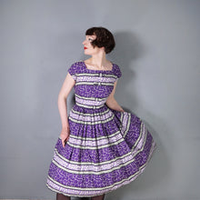 Load image into Gallery viewer, 50s VICTOR JOSSELYN PURPLE PRINT FULL SKIRTED COTTON DAY DRESS - S