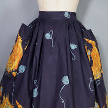 Load image into Gallery viewer, 50s ORANGE KITTEN AND YARNBALL NOVELTY PRINT FULL SKIRT - 26"