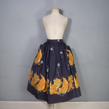 Load image into Gallery viewer, 50s ORANGE KITTEN AND YARNBALL NOVELTY PRINT FULL SKIRT - 26"