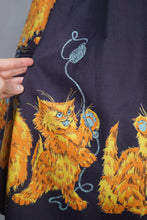 Load image into Gallery viewer, 50s ORANGE KITTEN AND YARNBALL NOVELTY PRINT FULL SKIRT - 26"
