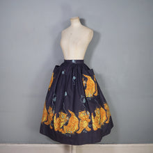 Load image into Gallery viewer, 50s ORANGE KITTEN AND YARNBALL NOVELTY PRINT FULL SKIRT - 26"