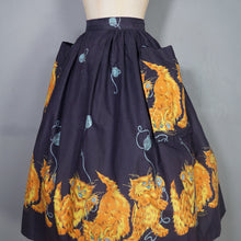 Load image into Gallery viewer, 50s ORANGE KITTEN AND YARNBALL NOVELTY PRINT FULL SKIRT - 26"