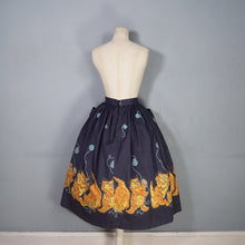 Load image into Gallery viewer, 50s ORANGE KITTEN AND YARNBALL NOVELTY PRINT FULL SKIRT - 26"