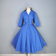 Load image into Gallery viewer, 50s HORROCKSES FASHIONS BRIGHT BLUE FLORAL SHIRTWAIST COTTON DRESS - S