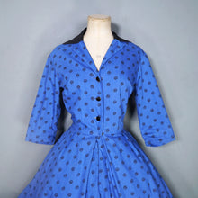 Load image into Gallery viewer, 50s HORROCKSES FASHIONS BRIGHT BLUE FLORAL SHIRTWAIST COTTON DRESS - S