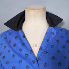 Load image into Gallery viewer, 50s HORROCKSES FASHIONS BRIGHT BLUE FLORAL SHIRTWAIST COTTON DRESS - S