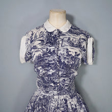Load image into Gallery viewer, 40s LIGHTEST COTON DRESS IN BLUE WHITE TOILE DE JOUY PRINT - XS-S