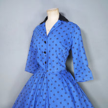 Load image into Gallery viewer, 50s HORROCKSES FASHIONS BRIGHT BLUE FLORAL SHIRTWAIST COTTON DRESS - S