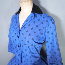 Load image into Gallery viewer, 50s HORROCKSES FASHIONS BRIGHT BLUE FLORAL SHIRTWAIST COTTON DRESS - S