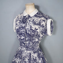 Load image into Gallery viewer, 40s LIGHTEST COTON DRESS IN BLUE WHITE TOILE DE JOUY PRINT - XS-S