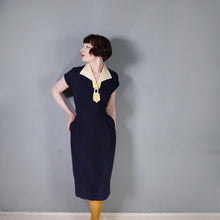Load image into Gallery viewer, 40s BLUE RAYON DRESS WITH TIE COLLAR STYLED BY WELL-MADE - S-M