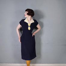 Load image into Gallery viewer, 40s BLUE RAYON DRESS WITH TIE COLLAR STYLED BY WELL-MADE - S-M