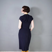 Load image into Gallery viewer, 40s BLUE RAYON DRESS WITH TIE COLLAR STYLED BY WELL-MADE - S-M