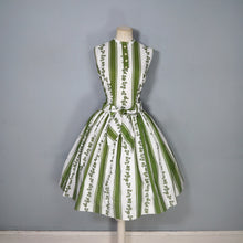 Load image into Gallery viewer, 50s CALIFORNIA COTTONS WHITE AND GREEN IVY LEAF PRINT COTTON DRESS - S