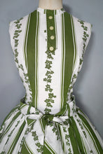 Load image into Gallery viewer, 50s CALIFORNIA COTTONS WHITE AND GREEN IVY LEAF PRINT COTTON DRESS - S